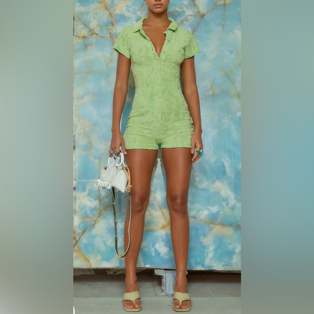 Jaded London Towelling Playsuit in Green